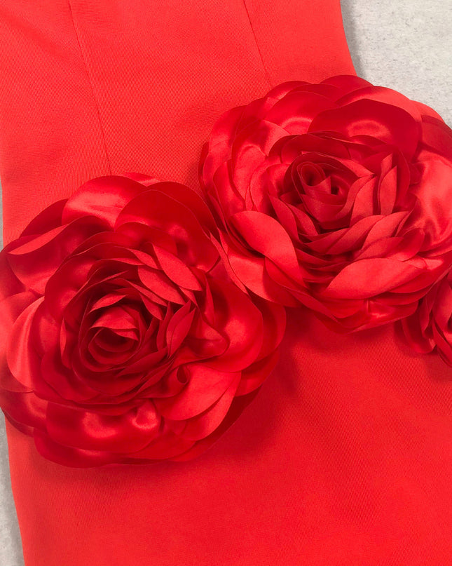 Crimson Bloom Strapless Mermaid Gown