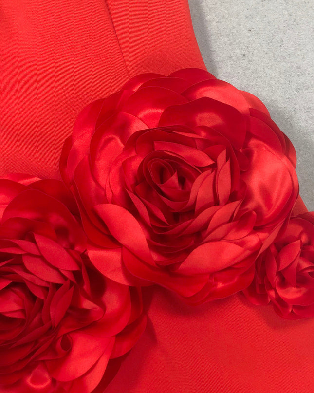 Crimson Bloom Strapless Mermaid Gown