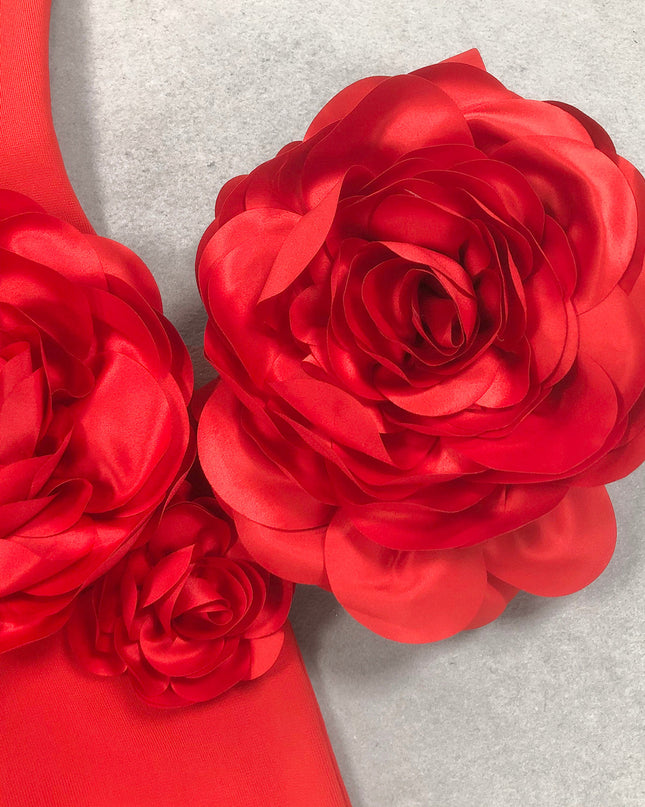 Crimson Bloom Strapless Mermaid Gown