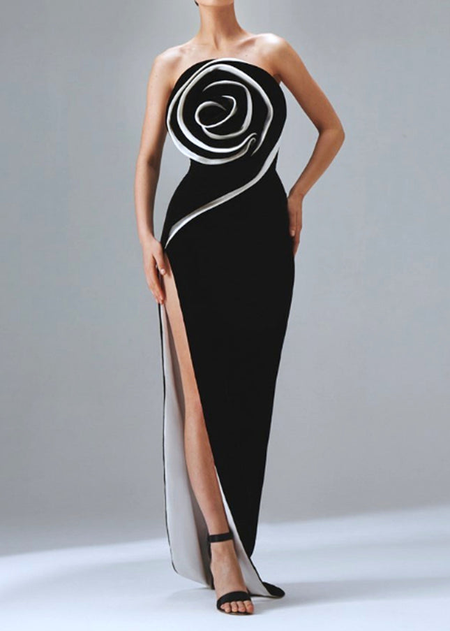 Dramatic Rose Strapless Maxi Dress with High Slit