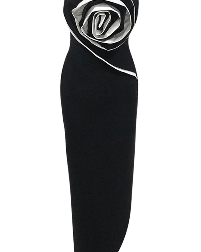 Dramatic Rose Strapless Maxi Dress with High Slit