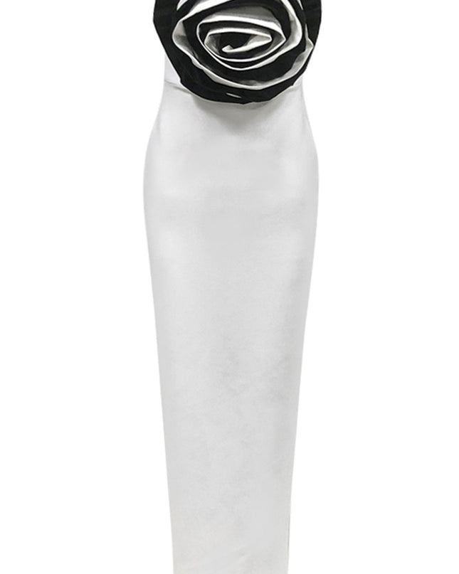 Structured Rose Black Tie Dress