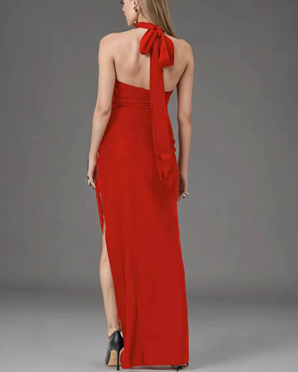 3D Rose Halter Neck Maxi Dress with Back Bow