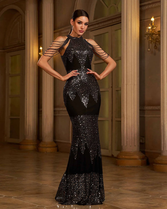 The Celestial Cascade Beaded Gown