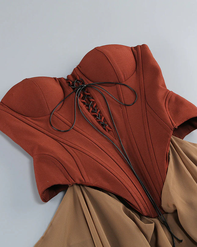 Terra Cotta Siren Corset Maxi Gown