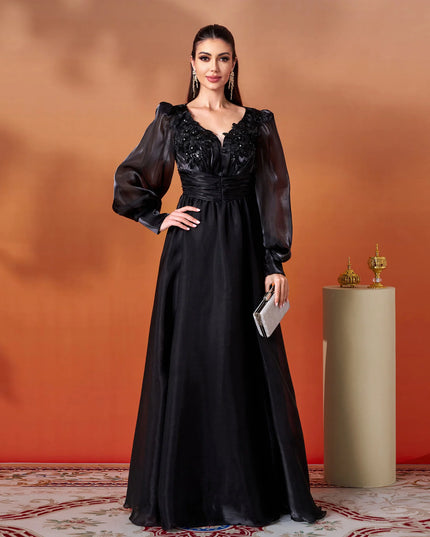 Midnight Majesty Embellished Organza Gown