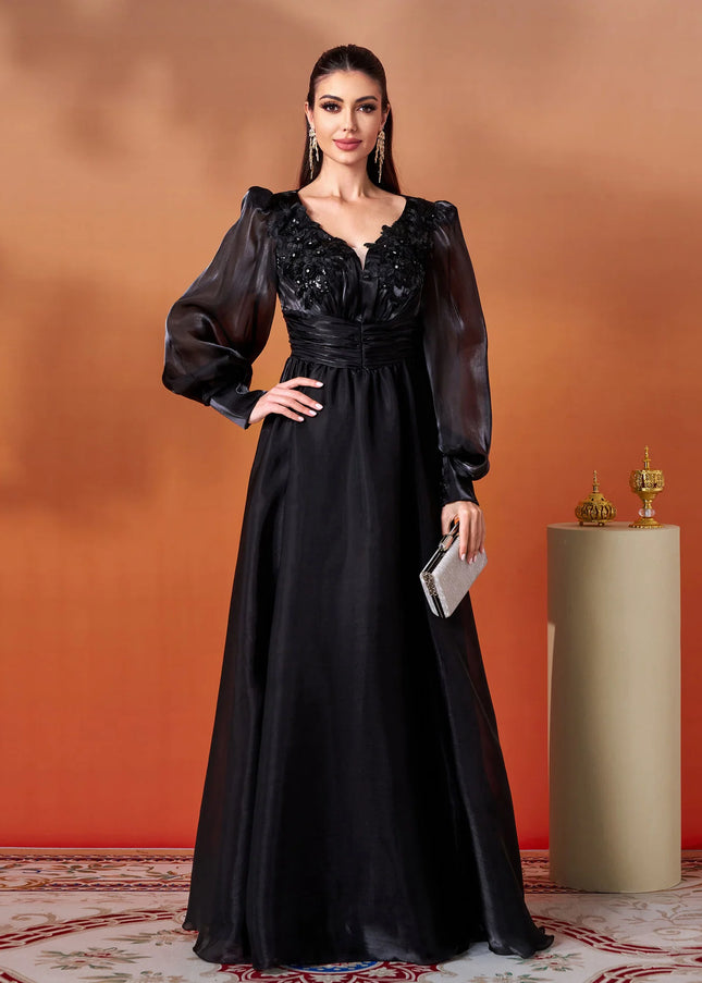 Midnight Majesty Embellished Organza Gown