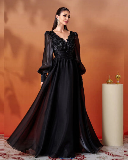 Midnight Majesty Embellished Organza Gown