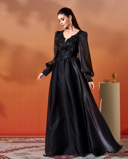 Midnight Majesty Embellished Organza Gown
