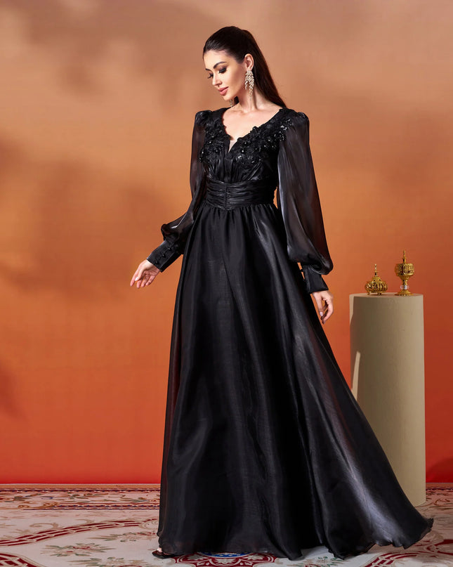Midnight Majesty Embellished Organza Gown