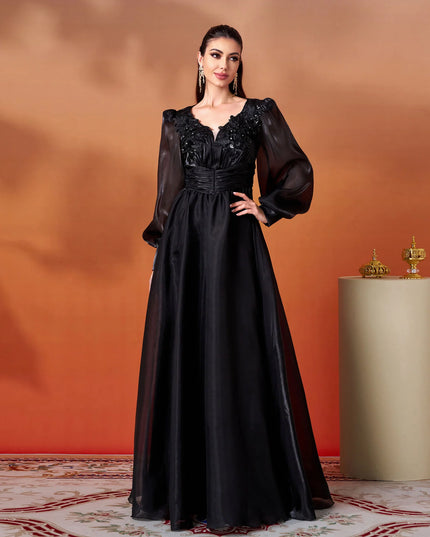 Midnight Majesty Embellished Organza Gown