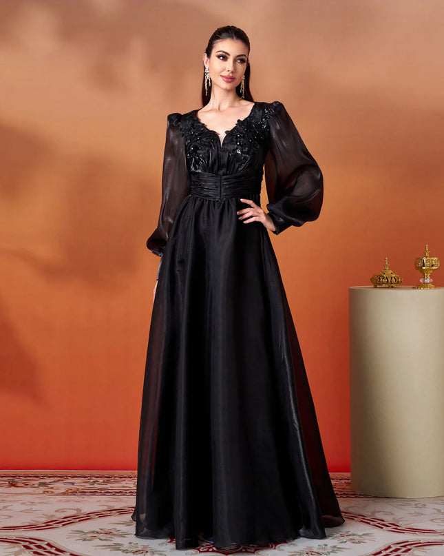 Midnight Majesty Embellished Organza Gown