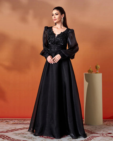 Midnight Majesty Embellished Organza Gown