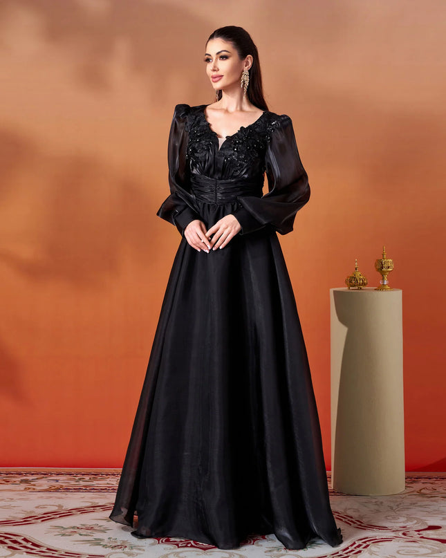 Midnight Majesty Embellished Organza Gown