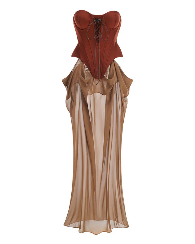 Terra Cotta Siren Corset Maxi Gown
