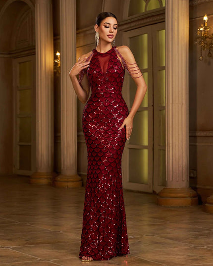 Crimson Siren Sequin Maxi Dress