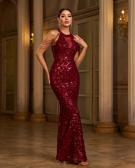 Crimson Siren Sequin Maxi Dress