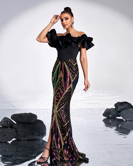 Opulent Mesh and Sequin Maxi Gown