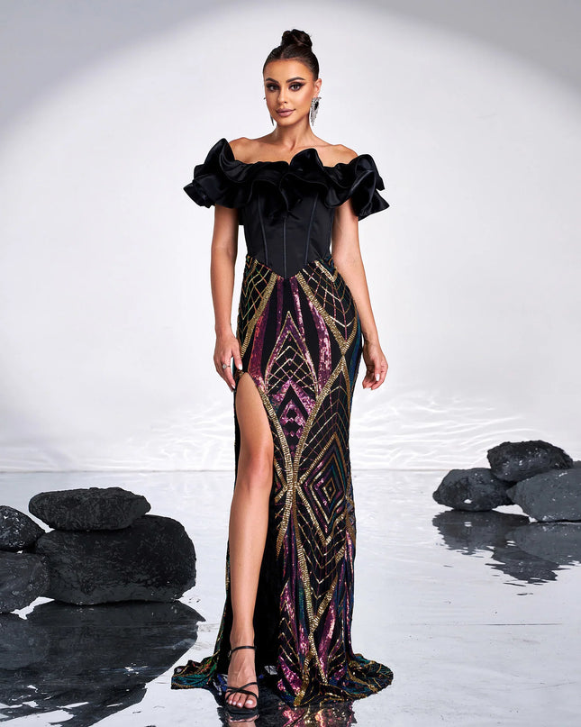 Opulent Mesh and Sequin Maxi Gown