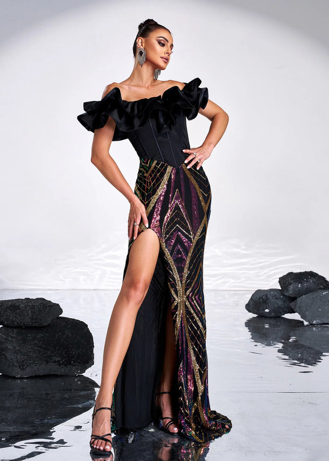 Opulent Mesh and Sequin Maxi Gown