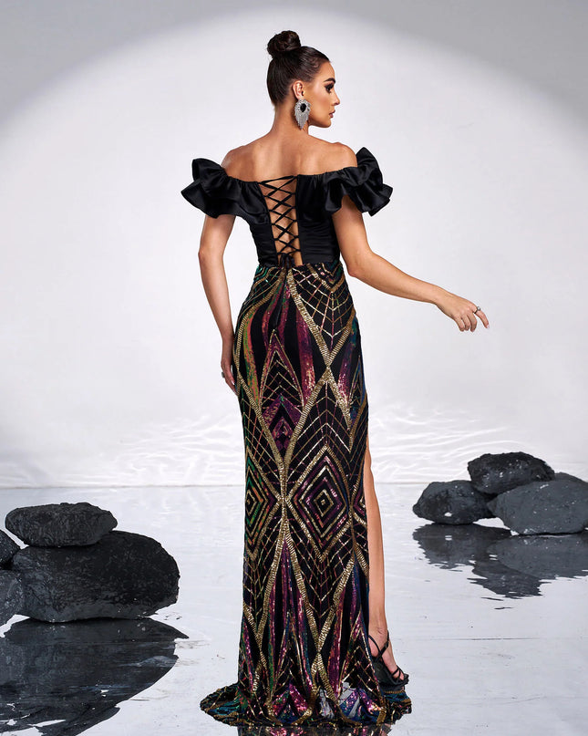 Opulent Mesh and Sequin Maxi Gown