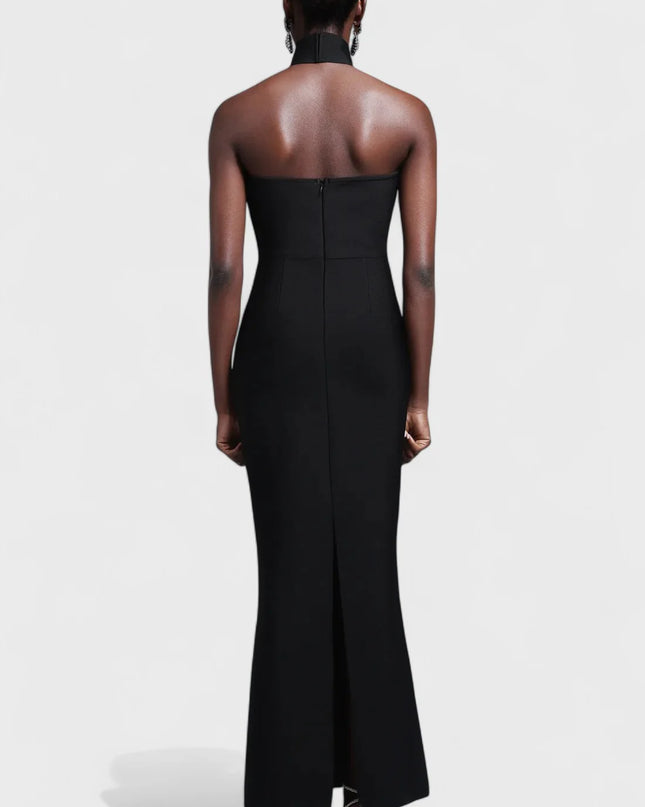 Crystal-Embellished Strapless Mesh Cut-Out Maxi Dress