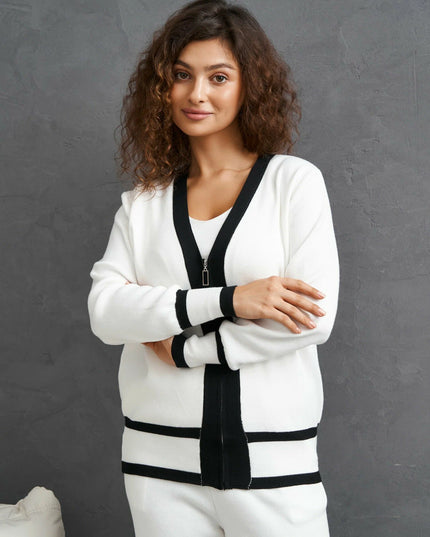The Monochromatic Chic Knit Lounge Set: Cardigan, Tank & Wide-Leg Pants