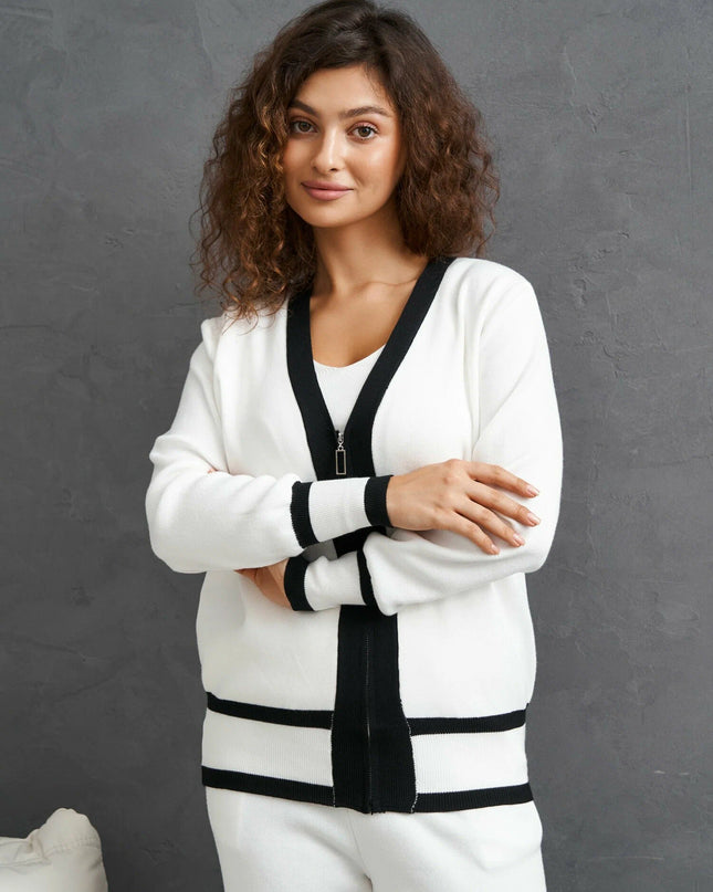 The Monochromatic Chic Knit Lounge Set: Cardigan, Tank & Wide-Leg Pants