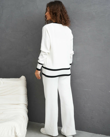 The Monochromatic Chic Knit Lounge Set: Cardigan, Tank & Wide-Leg Pants