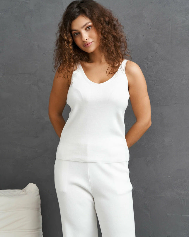 The Monochromatic Chic Knit Lounge Set: Cardigan, Tank & Wide-Leg Pants
