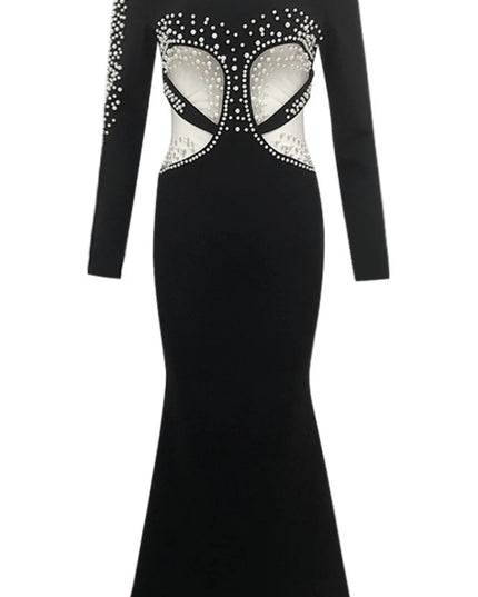 Gala Glamour Pearl Cut-Out Maxi Dress
