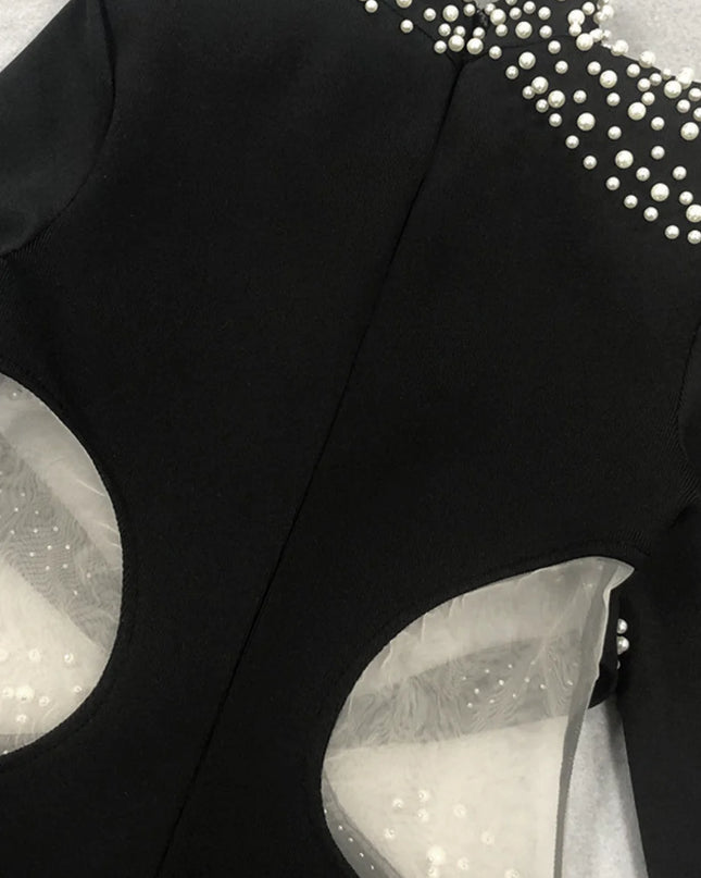 Gala Glamour Pearl Cut-Out Maxi Dress