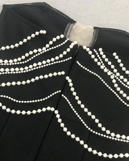 Cascading Pearl Plunge Maxi Gown